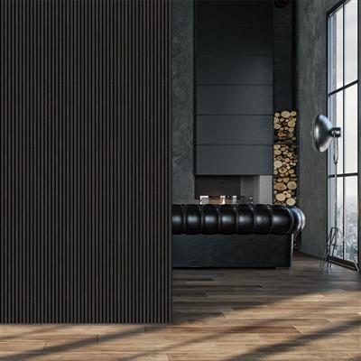 Load image into Gallery viewer, fibrotech basic acoustic panel in black oak on display
