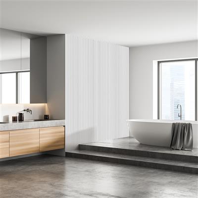 Load image into Gallery viewer, fibrotech basic acoustic panel in white on display in the bathroom

