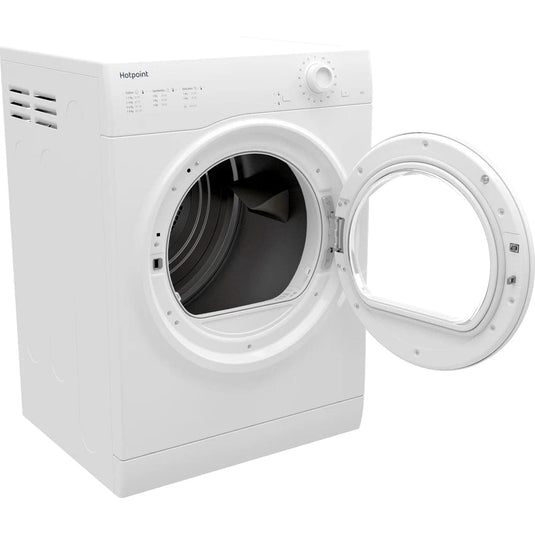 white vented dryer with opened door