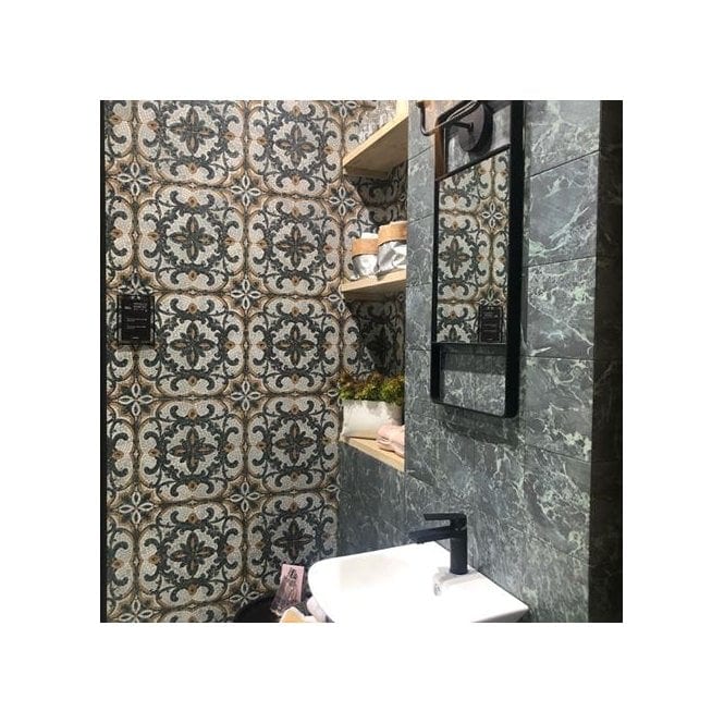 Load image into Gallery viewer, hermitage emerald tile 20x20cm displayed in a bathroom
