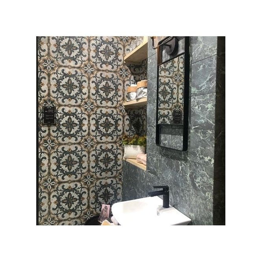 hermitage emerald tile 20x20cm displayed in a bathroom