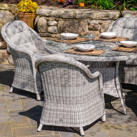 light grey 4 seater round set with round glass topped table