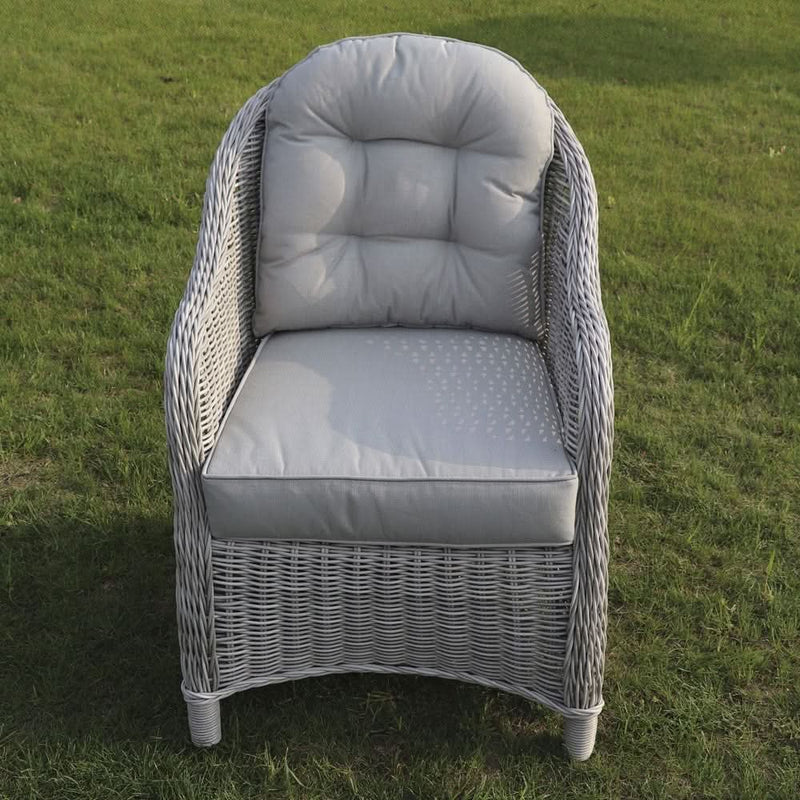 Load image into Gallery viewer, grey curved armchair with grey back and base cushions
