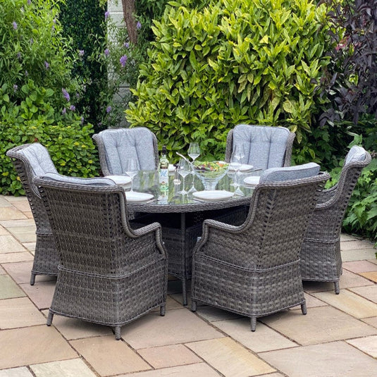 dark grey 6 seater garden furniture set with round table (glass topped)