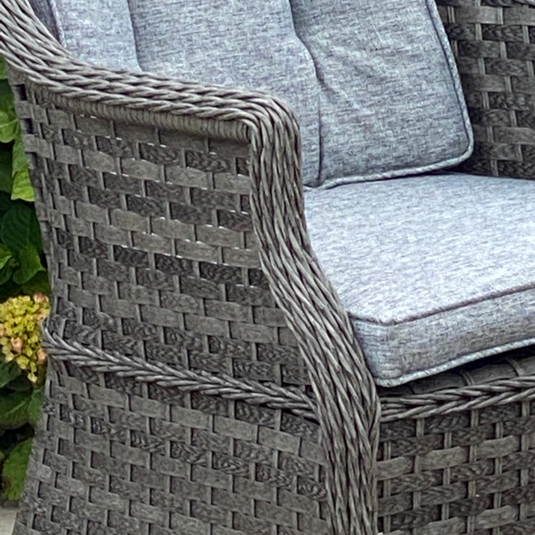 dark grey chair with grey back and base cushions