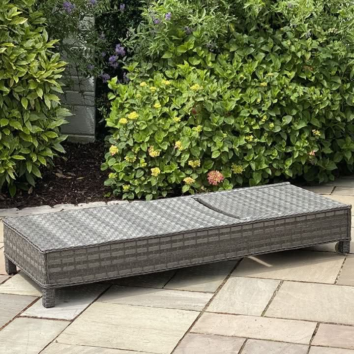 Load image into Gallery viewer, dark grey woven synthetic rattan lounger without cushions
