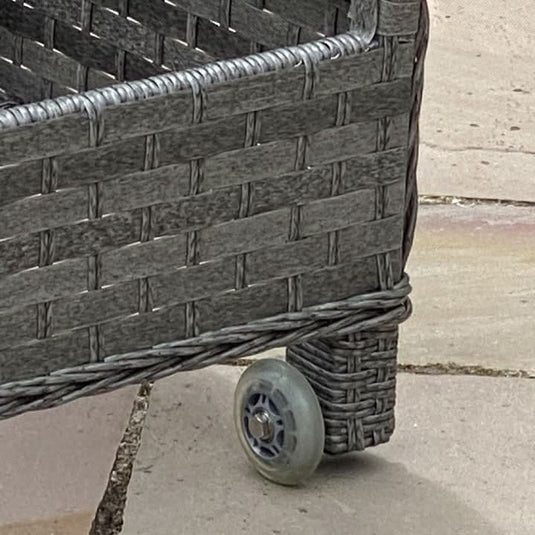 close-up view of the wheels on the loungers legs