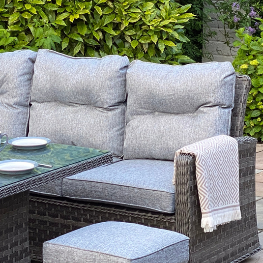 dark grey right corner sofa with grey back and base cushions