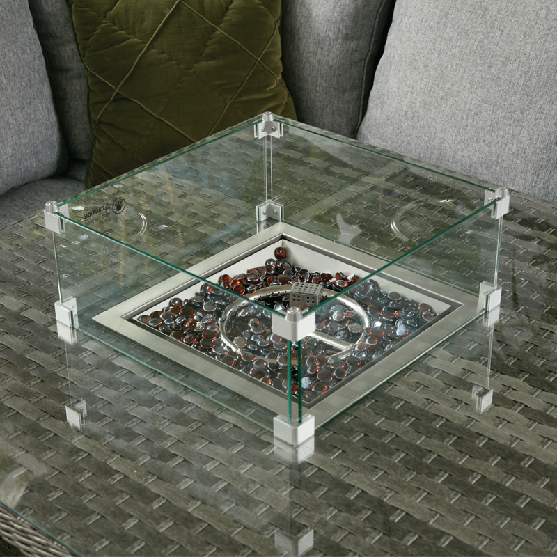 Load image into Gallery viewer, firepit situated in the middle of the square table
