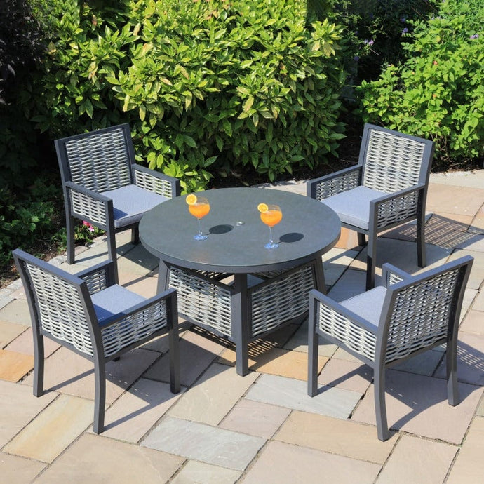 grey 4 seater dining set with a round table