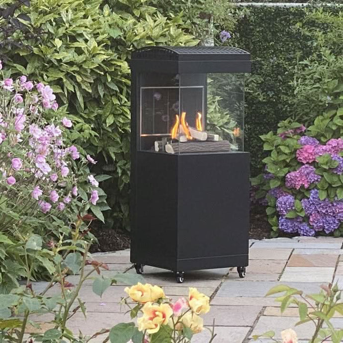 muztag bergen gas fire column in the colour black with 4 wheels