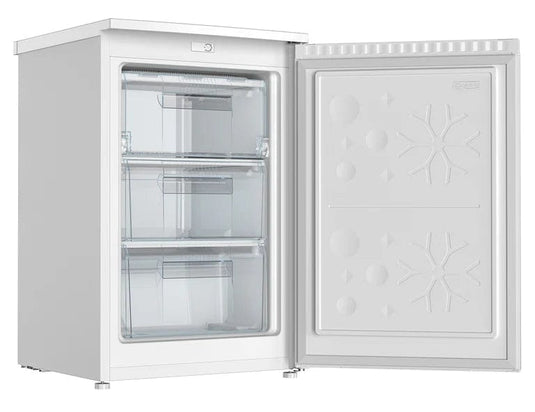 white undercounter freezer with 3 drawers