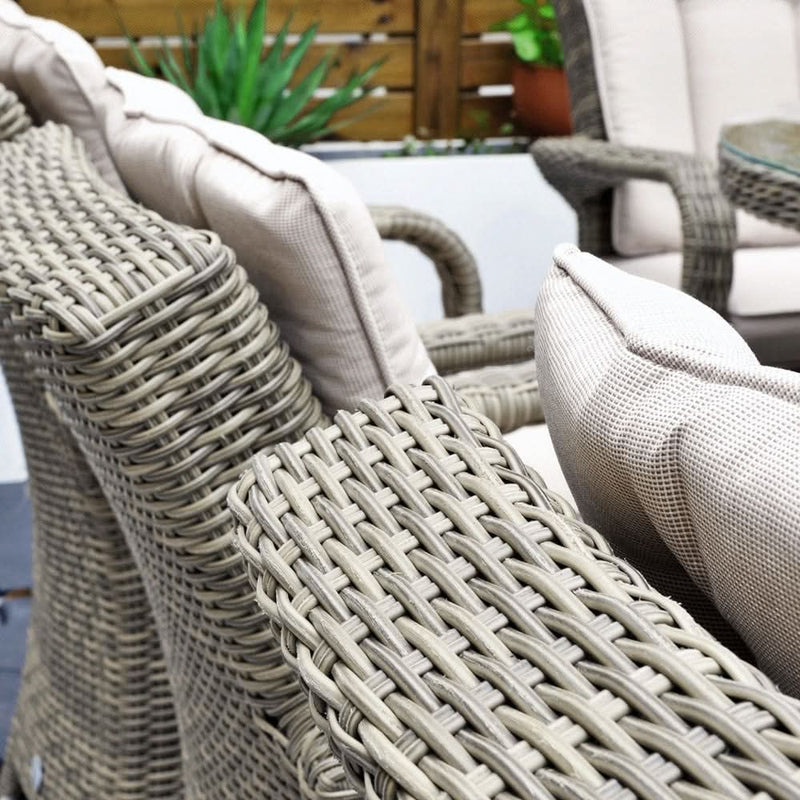 Load image into Gallery viewer, woven synthetic rattan in a natural colour with beige back and base cushions
