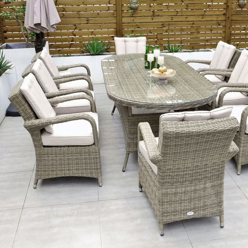 Load image into Gallery viewer, 8 seater oval table set in a natural colour
