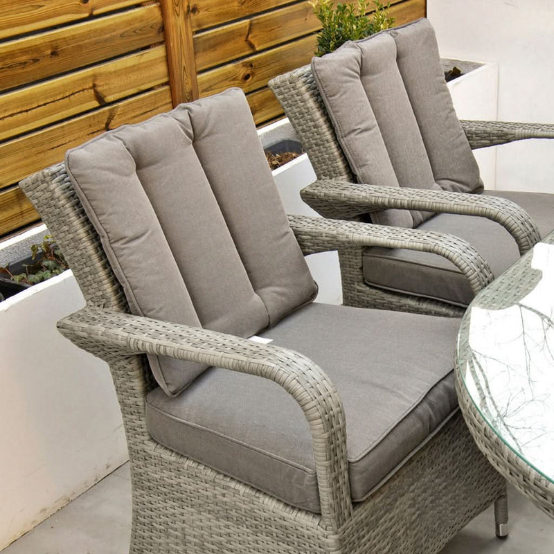 Load image into Gallery viewer, light grey armchairs with grey back and base cushions
