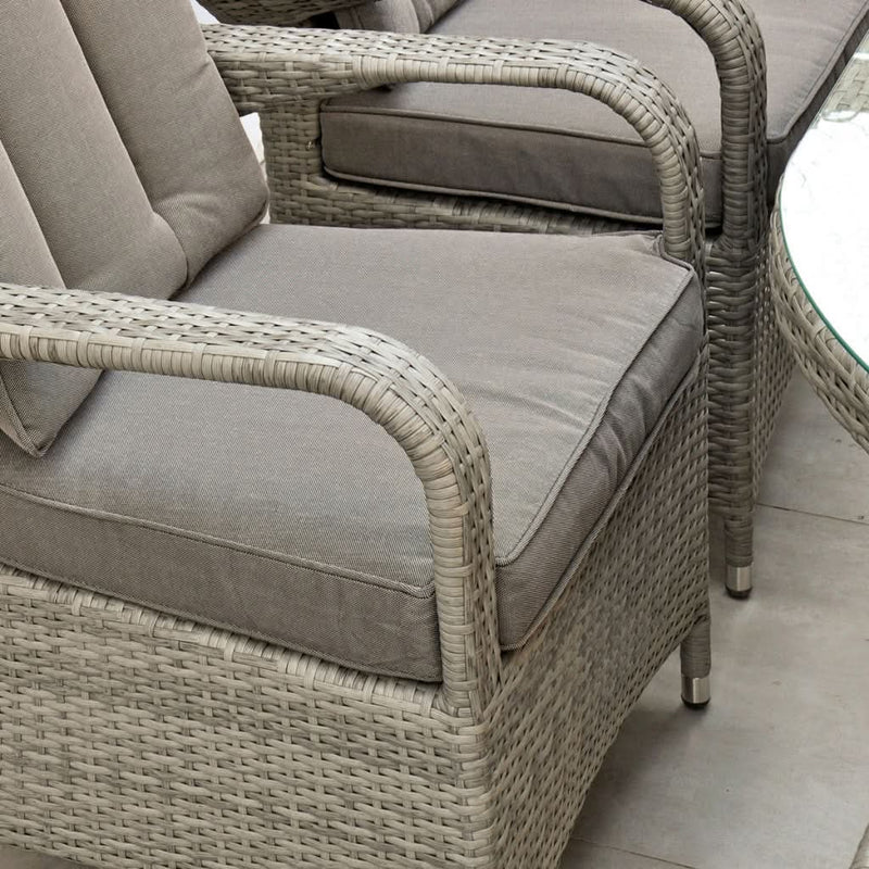 Load image into Gallery viewer, light grey woven synthetic rattan armchair with grey back and base cushions
