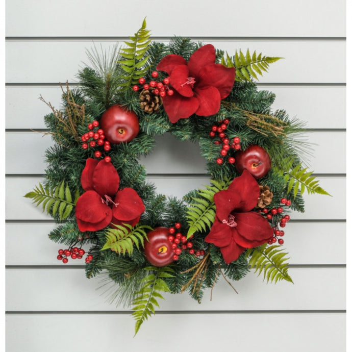 60cm Amaryllis/Apple Wreath Red