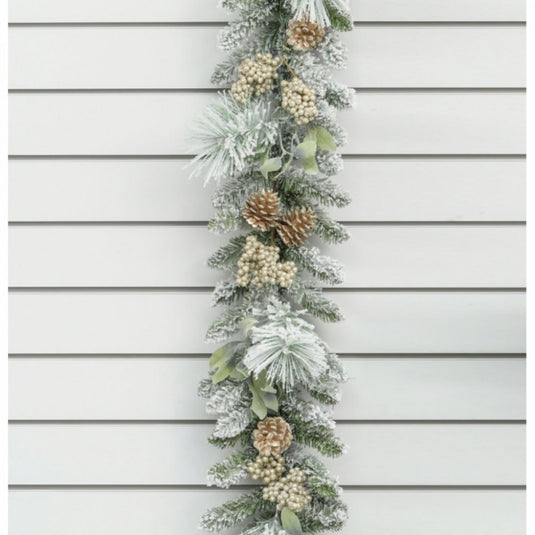 180cm Flock Pine/Cone Garland Gold