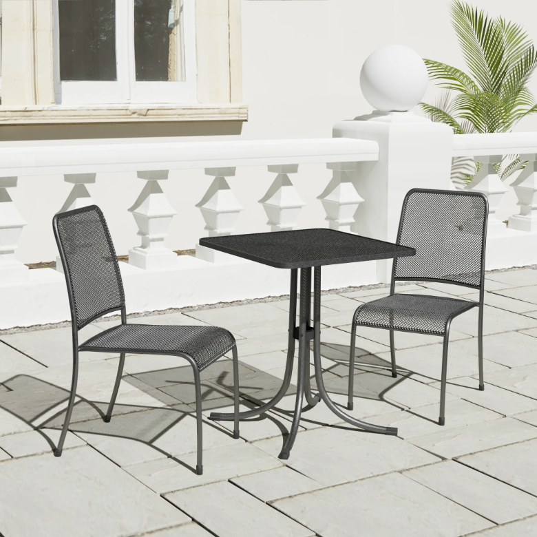 Load image into Gallery viewer, grey bistro set with 2 chairs and a square table
