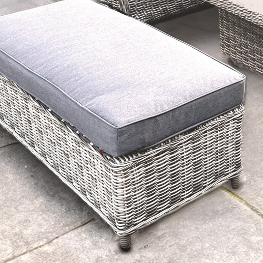 light grey bench with dark grey cushion