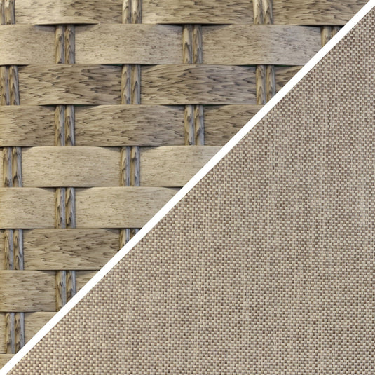 Reinforced flat weave with fully rounded weave on the edges synthetic rattan in a natural colour