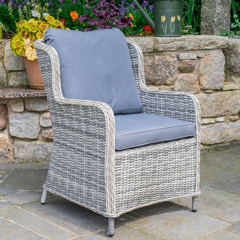 Load image into Gallery viewer, light grey armchair with dark grey back and base cushions
