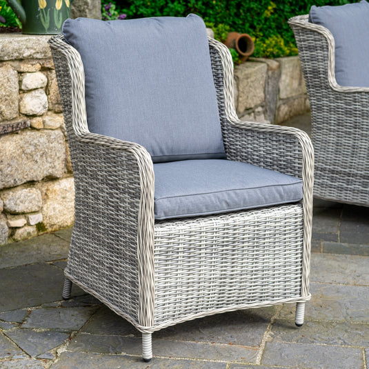 grey armchair with dark grey back and base cushions
