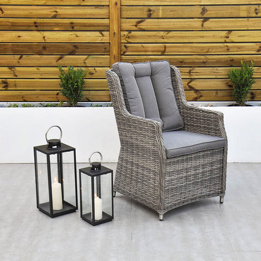 grey armchair with dark grey back and base cushions