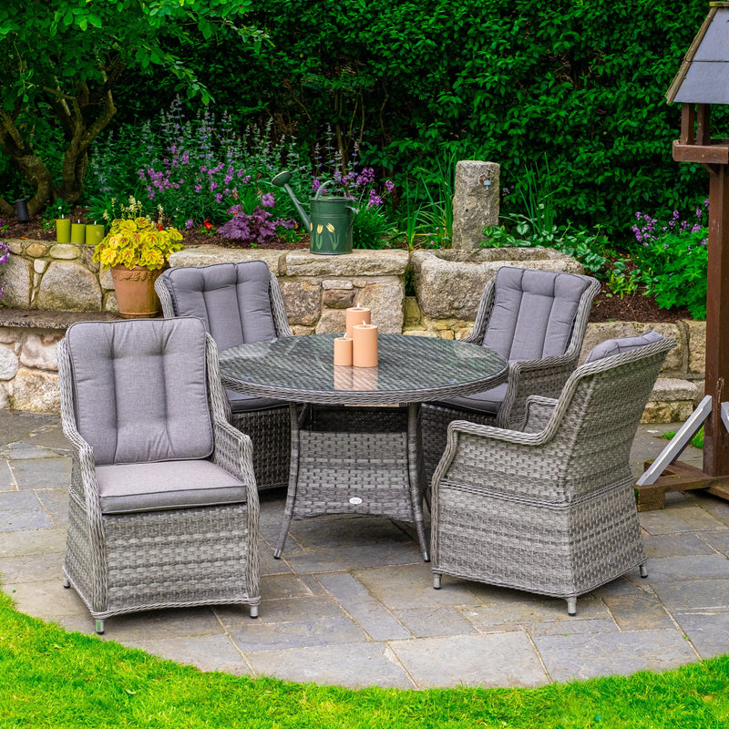 Load image into Gallery viewer, 4 seater grey garden furniture set with 120cm round table (glass topped)
