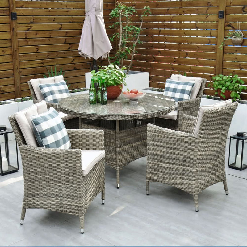 Завантажте зображення в засіб перегляду галереї, natural 4 seater set with 120cm glass topped round table 
