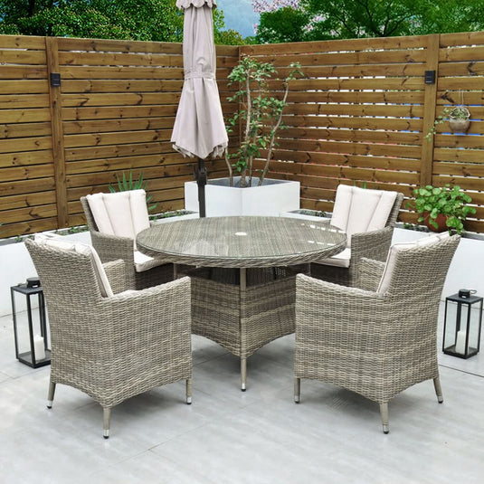 natural 4 seater set with 120cm glass topped round table 