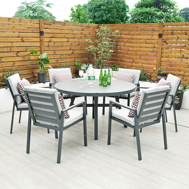 Załaduj obraz do przeglądarki galerii, 6 seater dark grey garden furniture set with 135cm round table
