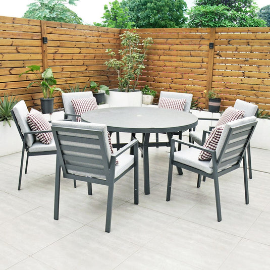 6 seater dark grey garden furniture set with 135cm round table