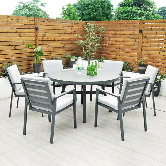 6 seater dark grey garden furniture set with 135cm round table