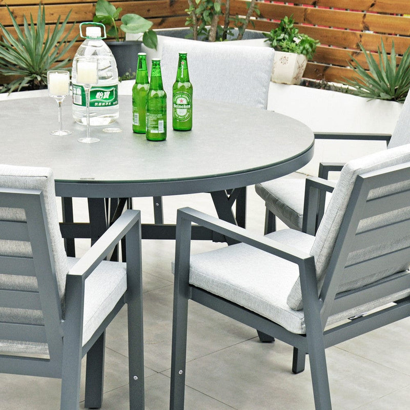 Załaduj obraz do przeglądarki galerii, 6 seater dark grey garden furniture set with 135cm round table
