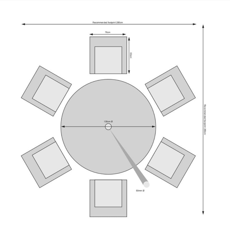 Load image into Gallery viewer, 6 seater light grey set with 135cm glass topped round table dimensions
