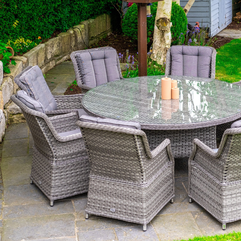 Load image into Gallery viewer, 8 seater grey garden furniture set with 170cm round table (glass topped)
