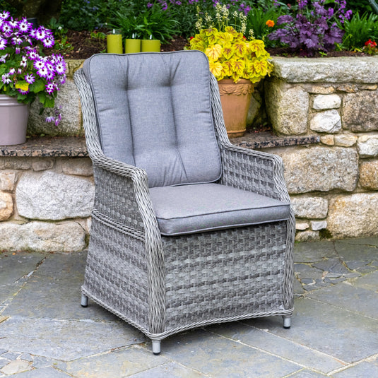 grey chair with base and back cushions