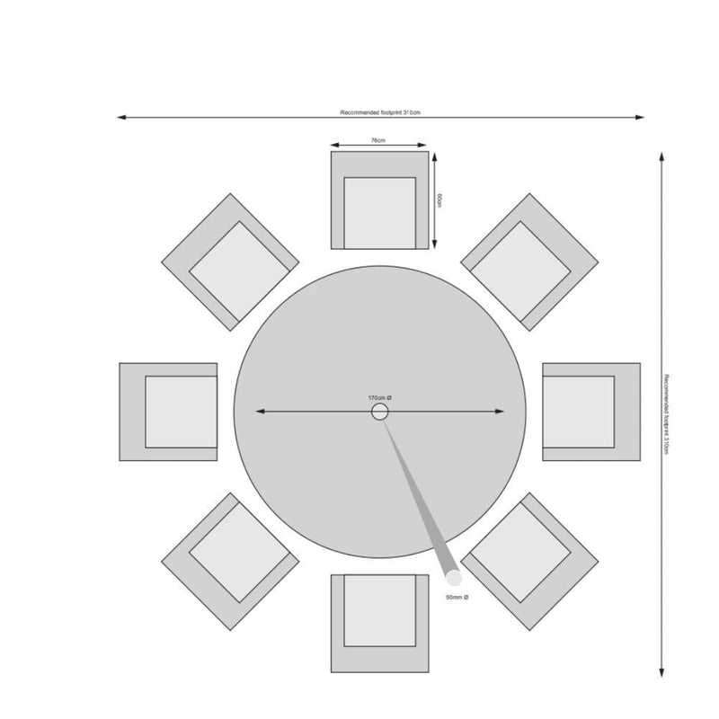 Załaduj obraz do przeglądarki galerii, 8 seater light grey set with 170cm glass topped round table dimensions
