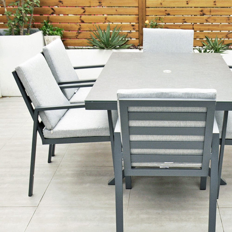 Załaduj obraz do przeglądarki galerii, 6 seater dark grey garden furniture set with 150cm rectangular table
