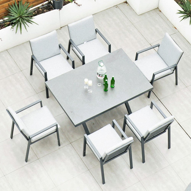 Load image into Gallery viewer, 6 seater dark grey garden furniture set with 150cm rectangular table
