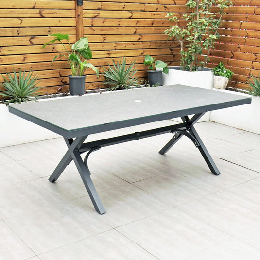 200cm rectangular table with hole for parasol