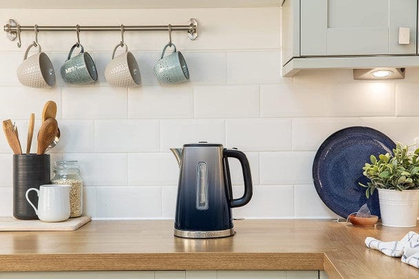 Load image into Gallery viewer, russell hobbs eclipse kettle in midnight blue on the kitchen
