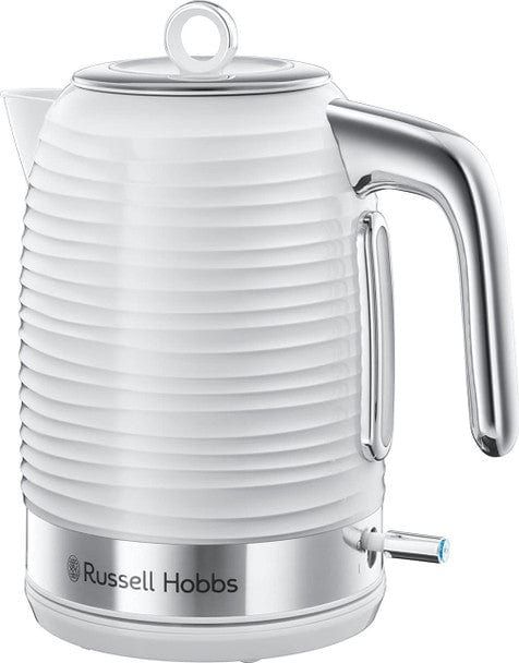 Load image into Gallery viewer, white russell hobbs inspire kettle with stainless steel handle and bottom
