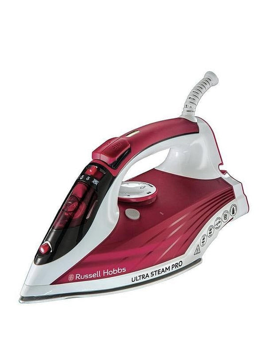 russell hobbs ultra steam pro iron in white and pink