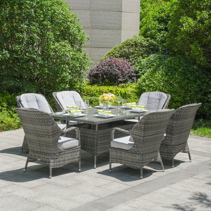 6 seater grey garden furniture set with rectangular table 