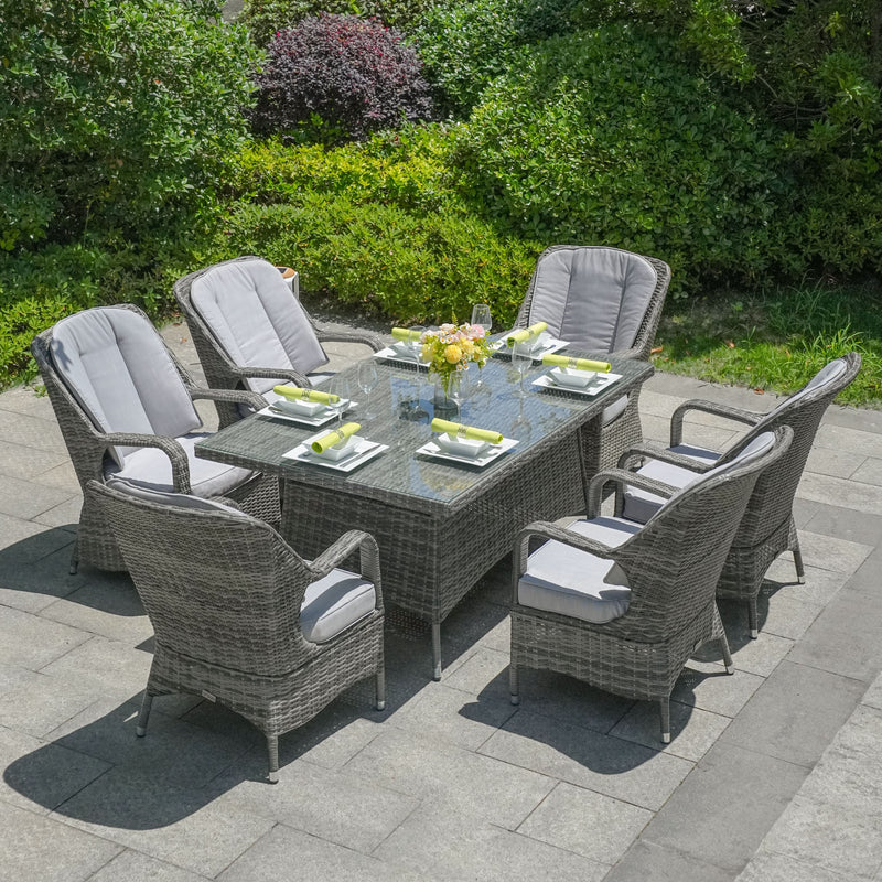 Load image into Gallery viewer, 6 seater grey garden furniture set with rectangular table 
