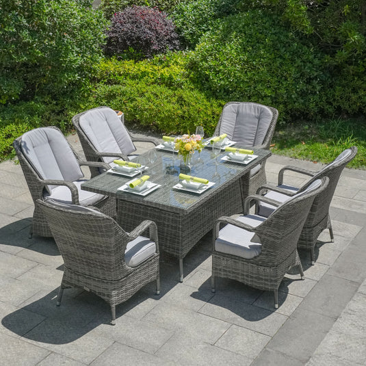 6 seater grey garden furniture set with rectangular table 