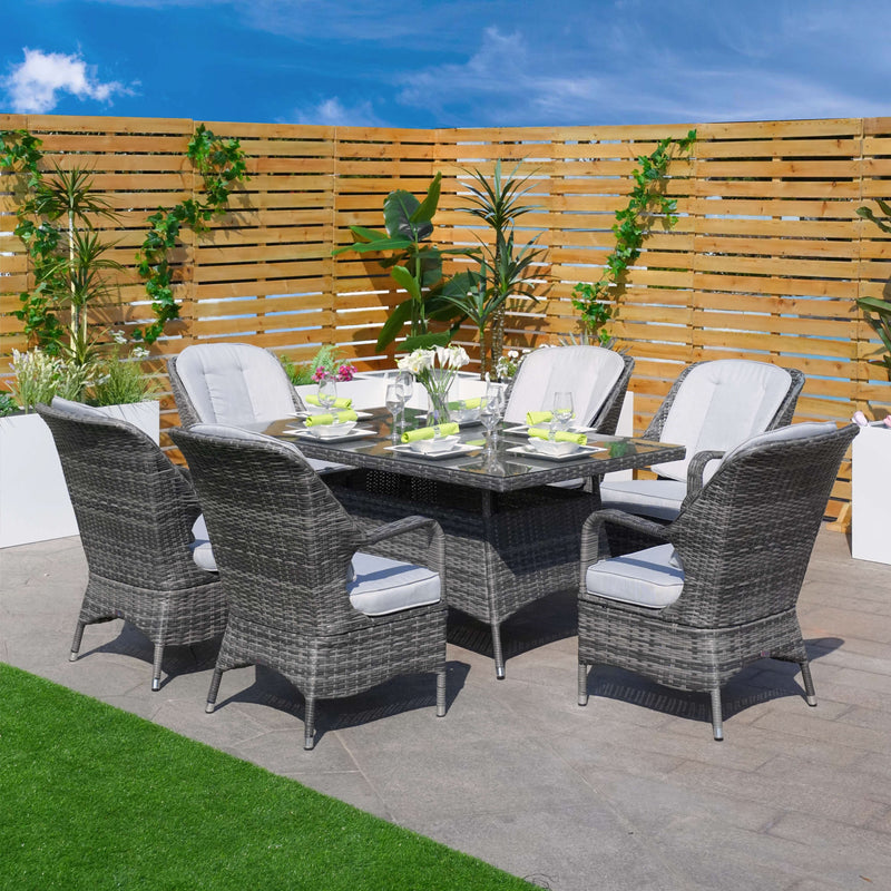 Load image into Gallery viewer, 6 seater grey garden furniture set with rectangular table 
