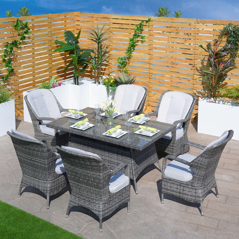 Load image into Gallery viewer, 6 seater grey garden furniture set with rectangular table 
